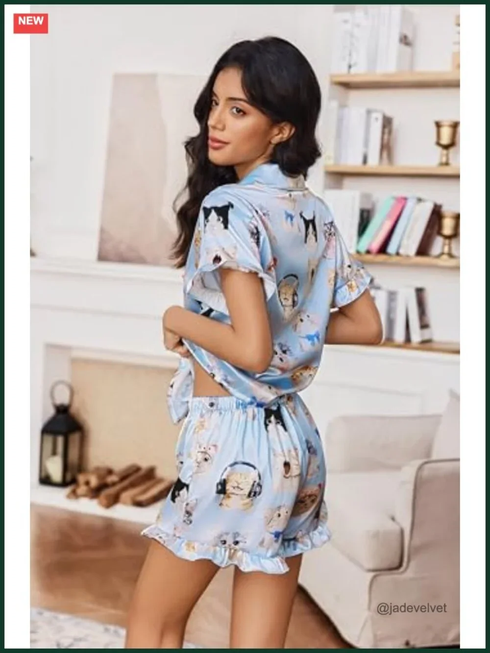 Satin Pajama Set for Women Short Sleeve Silky Pj Shorts